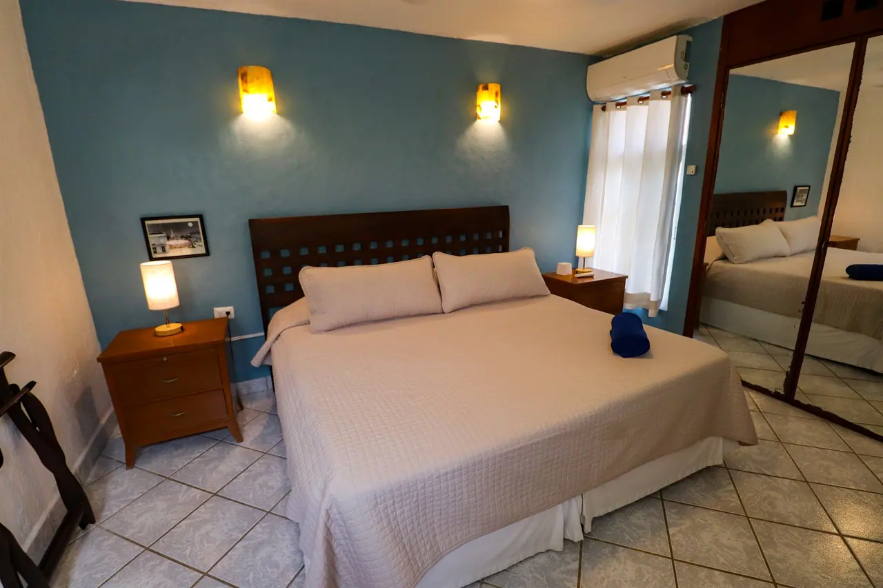 King-size bedroom with bedside lamps
