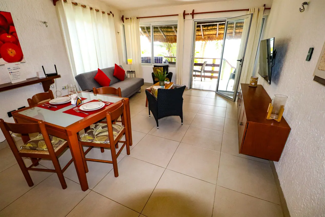 Dining area and living room